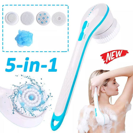 5 in 1 Electric Rechargeable Body Brush Long Handle Bath Shower Back Scrubber