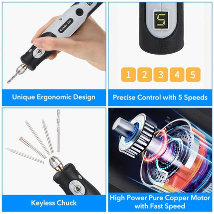 Cordless Rotary Tool 5-Variable Speed Engraver Grinder with 113 Accessories Box