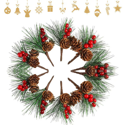 40Pc Artificial Christmas Berry Pine Branch Cone Holly Flower Pick XMAS Decor