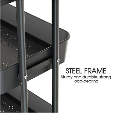 3 Tiers Kitchen Storage Trolley Cart Steel Rack Shelf Organiser Wheels Black