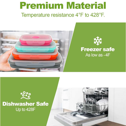 4Pcs Set Silicone Food Storage Containers Collapsible Flat Box Camping Lunch Box