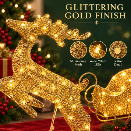 Light Up Christmas Reindeer Sleigh Solar Plug In LED Indoor Outdoor Decoration
