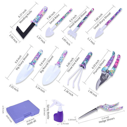 10PC Garden Tool Kit Shovel Rake Planting Tools Set with Purple Handles Gift