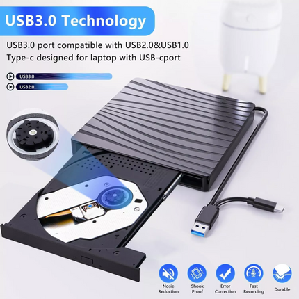 External CD/DVD-RW Drive USB 3.0,Portable Optical Burner Player for Laptop PC