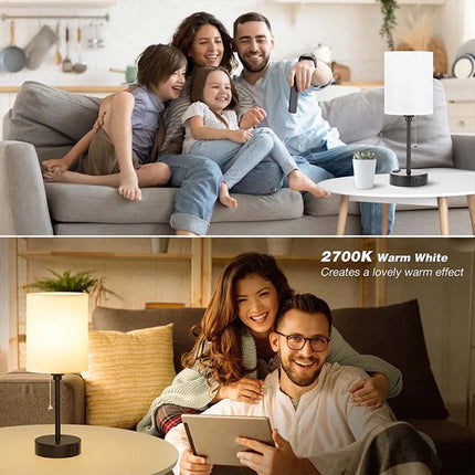 2 PACK Bedside Lamps Linen Table Light USB Port 3 Way Dimmable Pull Chain Switch Beige 2Pcs