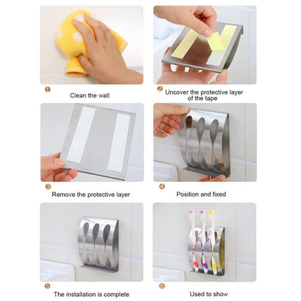 Steel Wall Mount Toothbrush Holder 3 Hook Self-Adhesive Tooth Brush Organizer  （3 Holes））