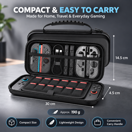 For Nintendo Switch 2 Carry Case Hard Shell Screen Protector Accessory Set Black