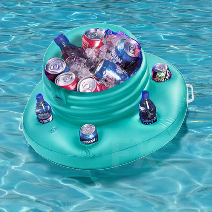 Inflatable Pool Beach Drinks Cooler Floating Bar Beer Holder Ice Tub Chiller Toy Teal