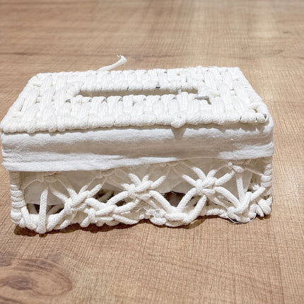 Tissue Box Woven Cotton Rope Paper Cube Organizer Container Case Holder White