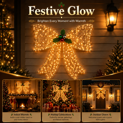 Light Up Your Christmas with a Stunning LED Bow Light – Festive Decoration for Doors, Windows & Outdoor Spaces