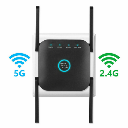 1200Mbps Dual Band Wireless WiFi Extender Repeater Router Range Signal Booster Black