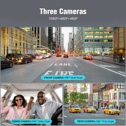 HD 1080P Dash Camera Front and Rear Inside Car DVR Dash Cam Video Recorder 3 Len