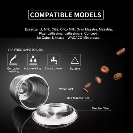 Stainless Steel Coffee Capsule Cup Reusable/Refillable Pod For Nespresso Machine