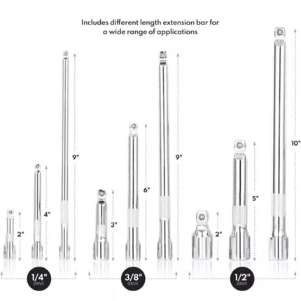 Wobble Extension Set, 9 PCS 1/4 3/8 1/2, Ratchet Extension Set, Socket Adapter