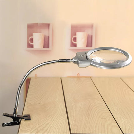 Large Lens Table Desk Magnifier Lamp LED Light Reading Magnifying Glass + Clamp