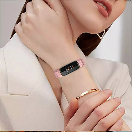 Rose Pink Fitbit Luxe Band Replacement Magnetic Wristband Watch Soft Stainless Steel Strap