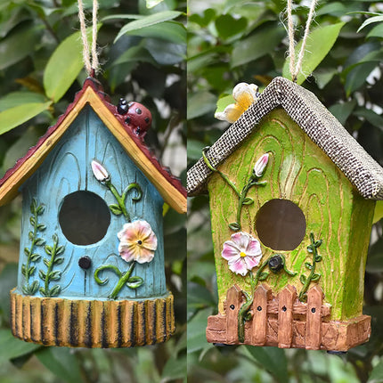 Handmade Artistic Resin Birdhouse Weather-Resistant Garden Hanging Ornament Blue