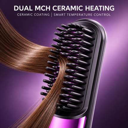 Cordless Hair Straightener Brush Purple Ionic Ceramic 4 Heat USB Rechargeable