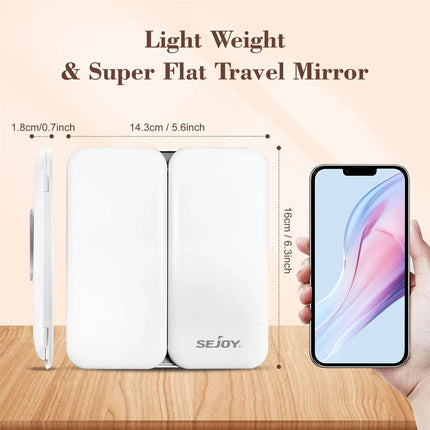 Tri-fold LED Makeup Mirror Magnifying Touch Rechargeable Travel Pocket Mirrors White