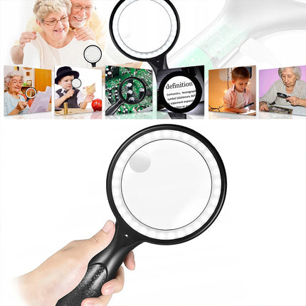 Handheld 5X/10X Magnifier Reading Magnifying Glass Jewelry Loupe With Light USB