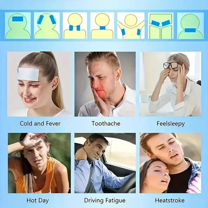 Cooling Patches Heat Fever Headache Pads Sunburn Skin Pain Kid Adult Soft Gel  2 pack / 12 pcs