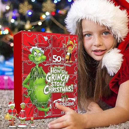 Christmas Advent Calendar The Grinch Elf Figures Doll Countdown Calendar Red