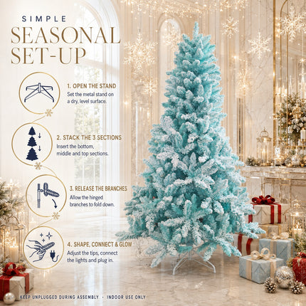 180cm Ice Blue Artificial Christmas Tree 240 LEDs Lighted Spruce Indoor Modern Decor PET
