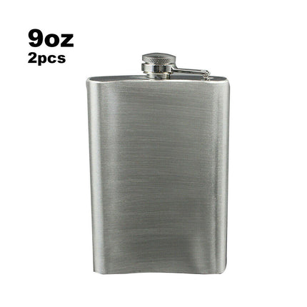 2 X 9oz Stainless Steel Whisky Pocket Flask Hip Liquor Alcohol Bottle