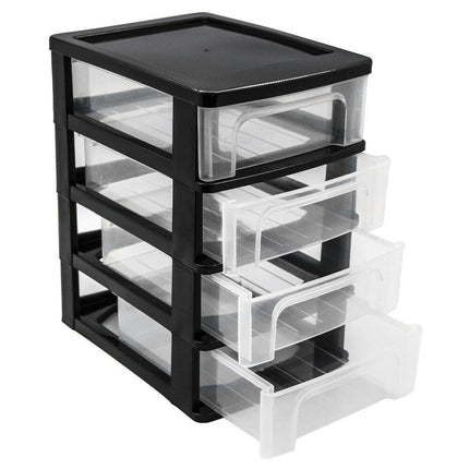 4-Tier Drawer Desktop Cabinet Plastic Home Office Organiser Small Storage Box Black