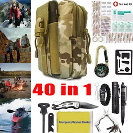 40pcs Emergency Survival Equipment Kit Sports Tactical Hiking Camping SOS Tool