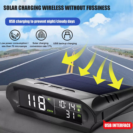 Wireless Solar GPS Speedometer Powered Car HUD Head-Up Display Digital Universal