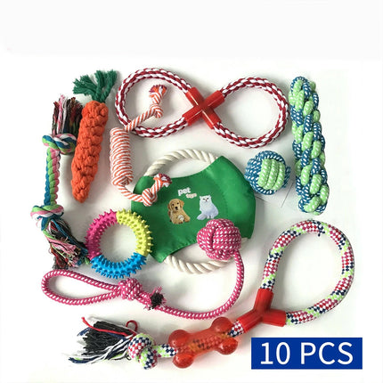 10 PCS Durable Cotton Rat Rope Pet Toys Puppy Dog Cat Pull Teeth Chew Toy Set