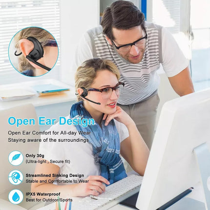 Bluetooth 5.3 Bone Conduction Headset Wireless Headphones & Removable Mic