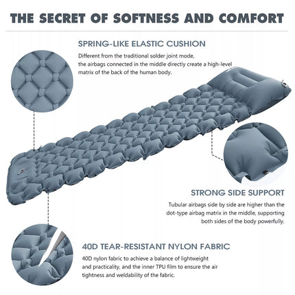 Self Inflating Mattress Camping Hiking Airbed Mat Sleeping with Pillow Bag Camp Grey