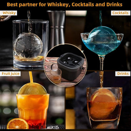 Crystal Whiskey Ice Sphere Mould 4 Clear Ice Balls Maker 6cm Food-Grade Silicone