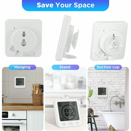 Waterproof Digital Bathroom Shower Clock Timer Alarm Temperature Meter Humidity
