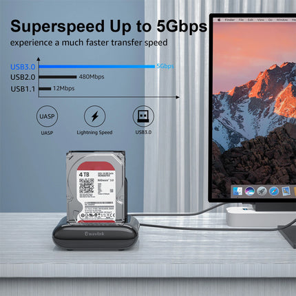 Dual Bay Hard Drive Docking Station USB 3.0 to SATA for 2.5 3.5'' HDD SSD UASP