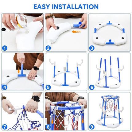 Pool Basketball Hoop Set Floating Pool Toy Game with 4 Balls 12 Circles and Pump