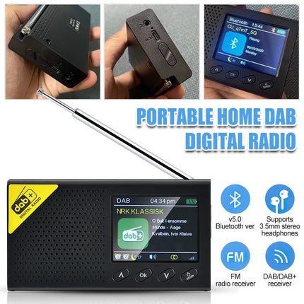 LCD DAB+ Digital Radio Bluetooth-Compatible Solar Powered/Rechargable FM Radio
