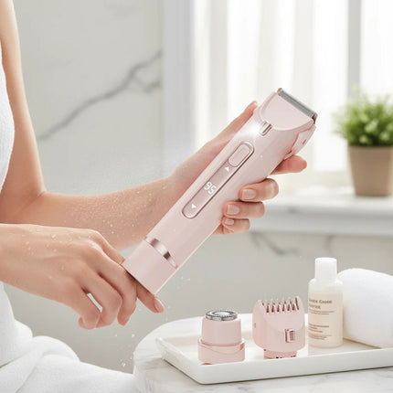 Electric Bikini Trimmer for Women Dual Head Body Groomer USB Rechargeable Pink