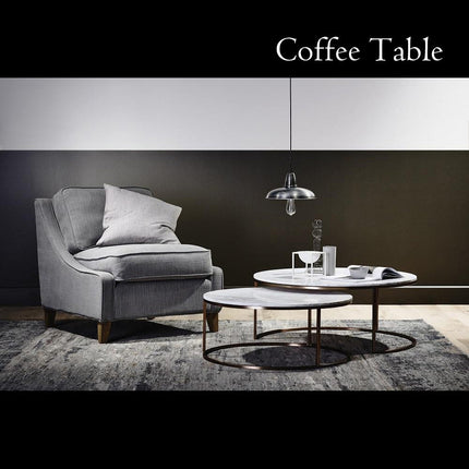 2Pcs Apartment Coffee Table Round Marble Nesting Side White Coffee Table