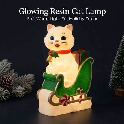 Christmas Cat in Sleigh Blow Mold Decoration 24" Lighted Festive Feline Kitty