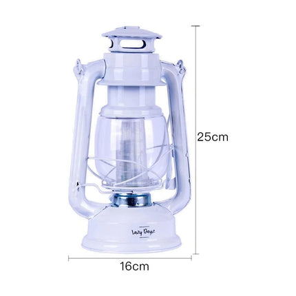 Retro Hurricane Lantern Outdoor Camping Hanging 12 LED Dimmer Lamp Pergola Tent White