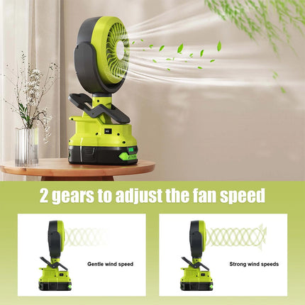 Portable Fan for Ryobi P108 18V Battery Cordless Fan with LED Light for Camping