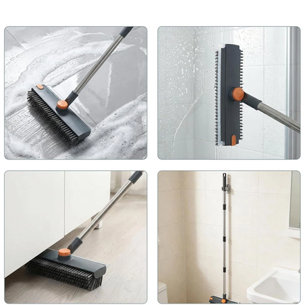 3-in-1 Long Handle Floor Scrub Brush 360° Rotation Head Scrubber for Bathroom
