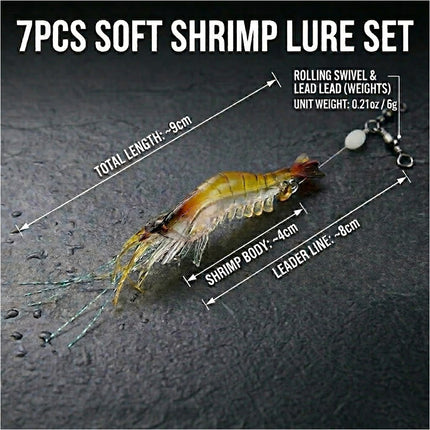 7pcs Soft Plastic Fishing Lures Tackle Prawn Shrimp Flathead Bream Cod Bass Lure