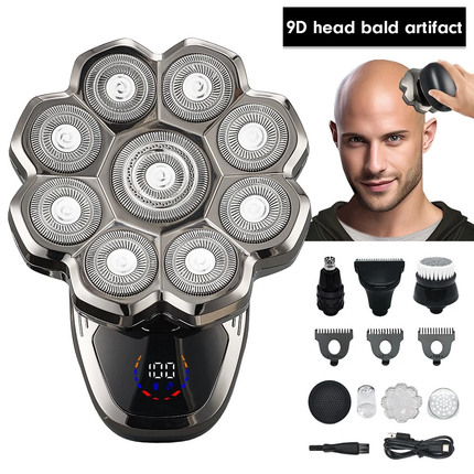 Electric Head Shaver for Bald Men 9D Razor Wet/Dry Beard Hair Trimmer Travel