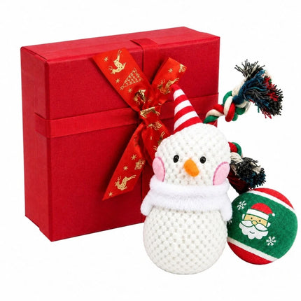 Snowman Christmas Dog Toy Set with Durable Cotton Rope and Soft Plush Ball Chew Toys