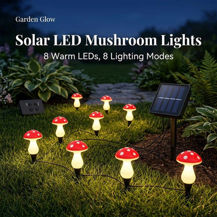 8Pcs Solar Mushroom Lights LED Fairy String Light Outdoor Garden Path Xmas Decor Lamp