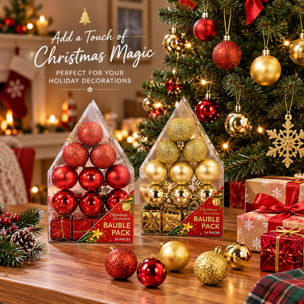 24Pcs Christmas Baubles Ornament Tree Balls Decor Xmas Wedding Party Decoration